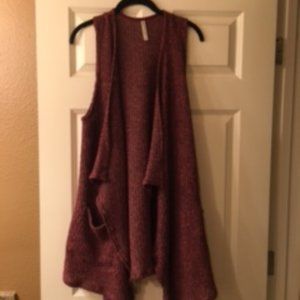 Open front burgundy, sleeveless vest